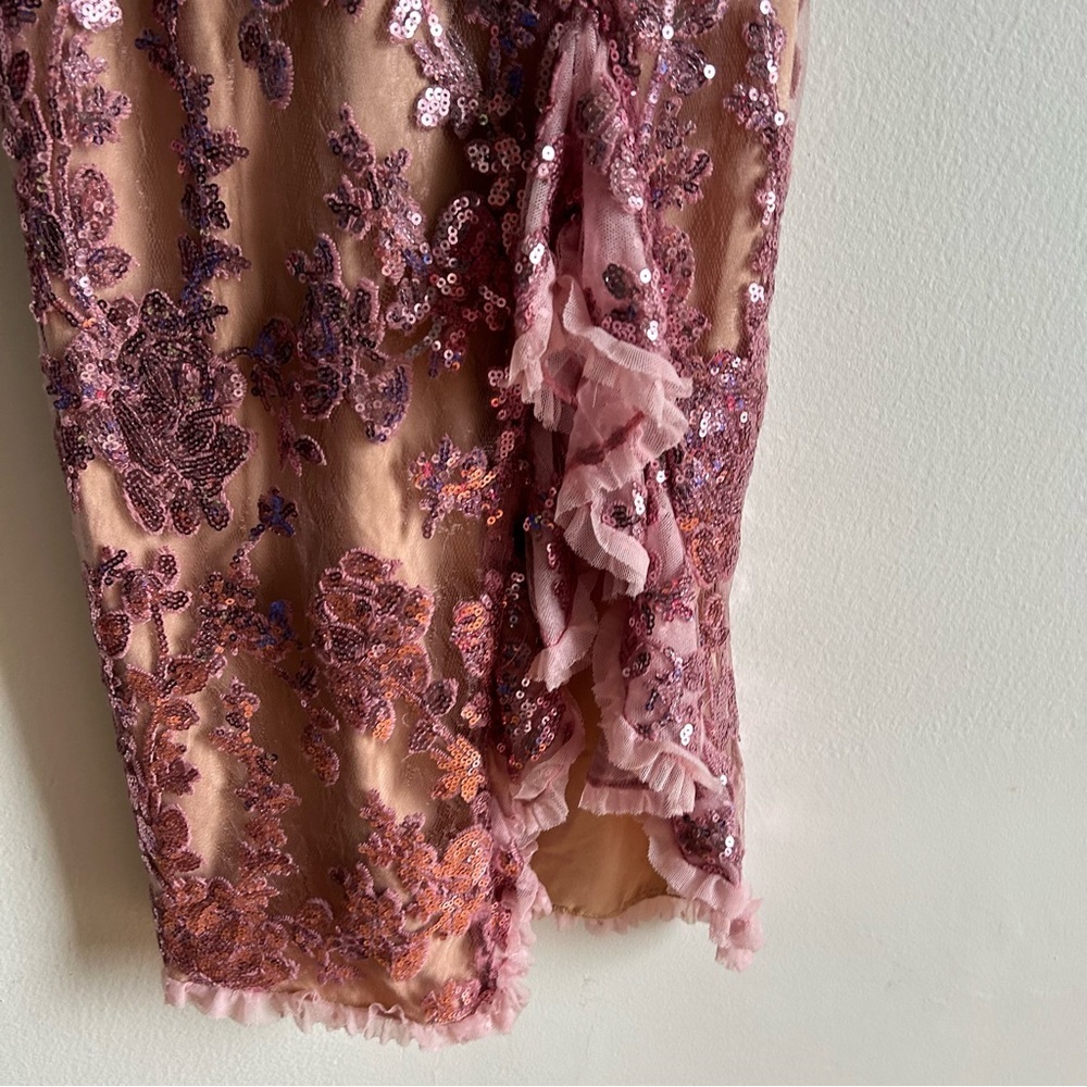 NWT NBD Revolve  Sz XXS Dragonfly Pink Sequin Ruffle Midi Dress - Picture 5 of 13